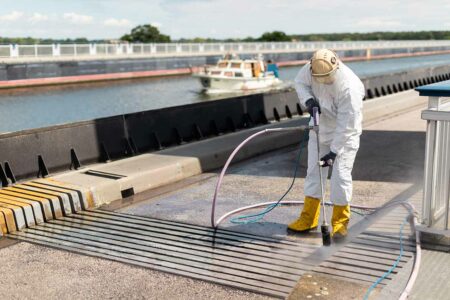 Höchstdruckwasserstrahlen und Oberflächenschutz an der Schleuse Hohenwarthe