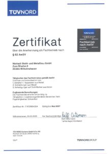 Tätigkeiten des Fachbetriebes gemäß Wasserhaushaltsgesetz, Nietiedt Stahl- und Metallbau