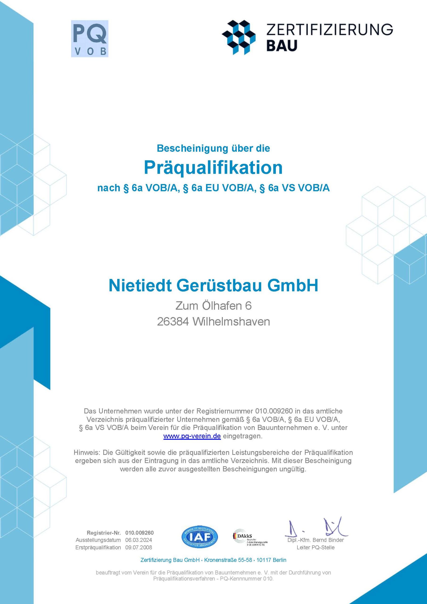 Präqualifikation Gerüstbau